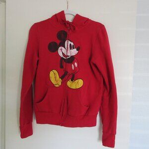 Disney Parks Mickey Mouse Hoodie Womens Large Red Sweatshirt Distressed Full Zip